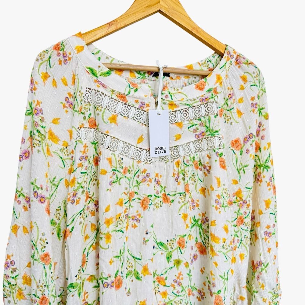 NWT Rose + Olive Floral Top Blouse 1X colorful lace Cottagecore Boho Chic Modest - Picture 3 of 5